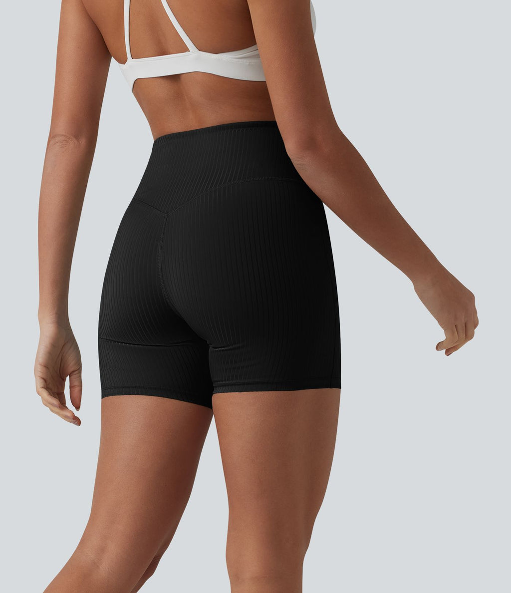 Short cycliste de yoga côtelé taille haute 12,5 cm avec poche