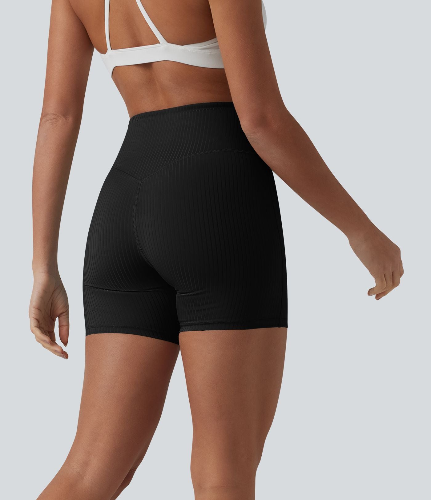 Short cycliste de yoga côtelé taille haute 12,5 cm avec poche