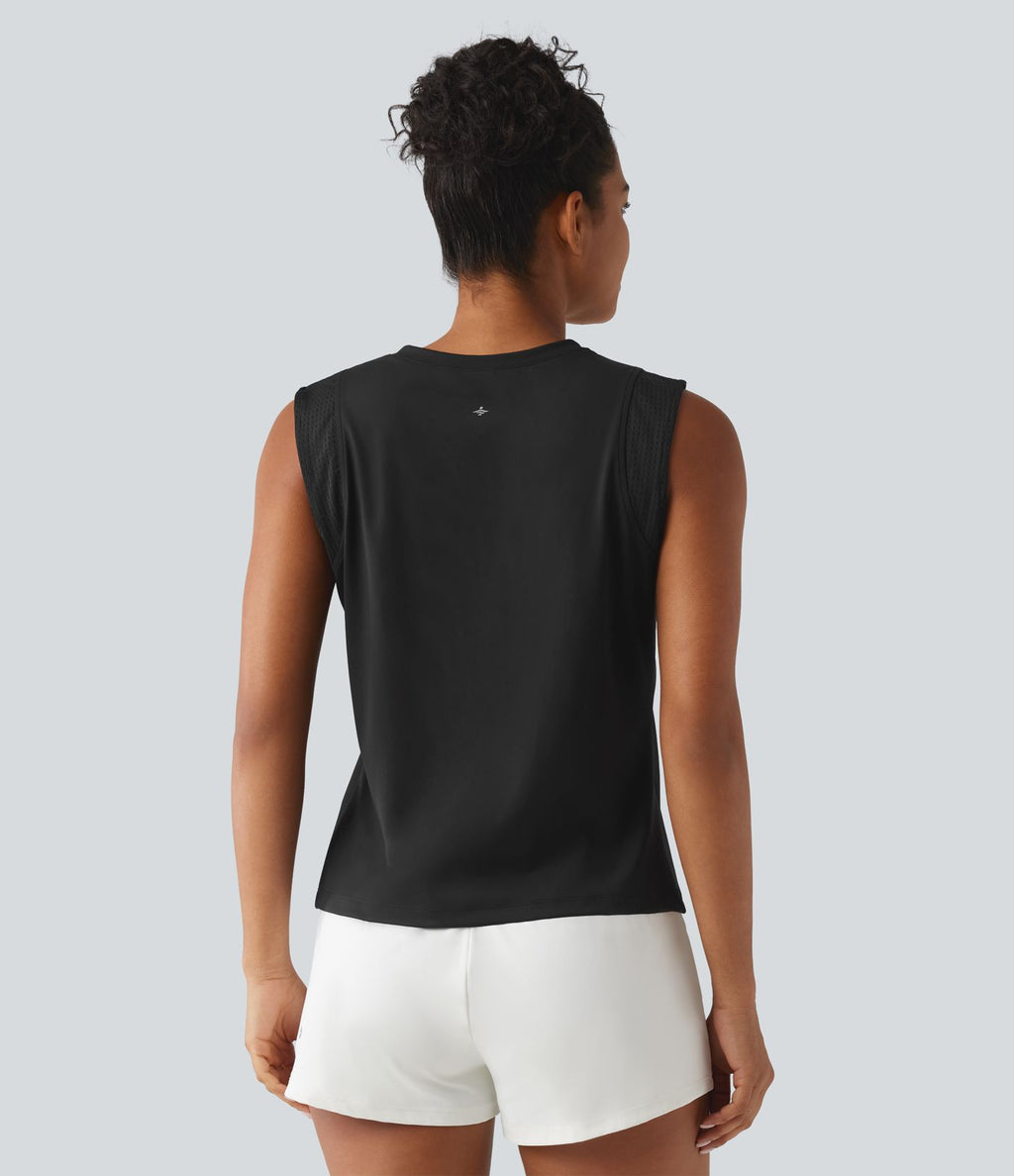 Débardeur de course à col rond en SoftlyZero™ Airy et mesh contrastant respirant à effet frais InstantCool, protection solaire UPF50+