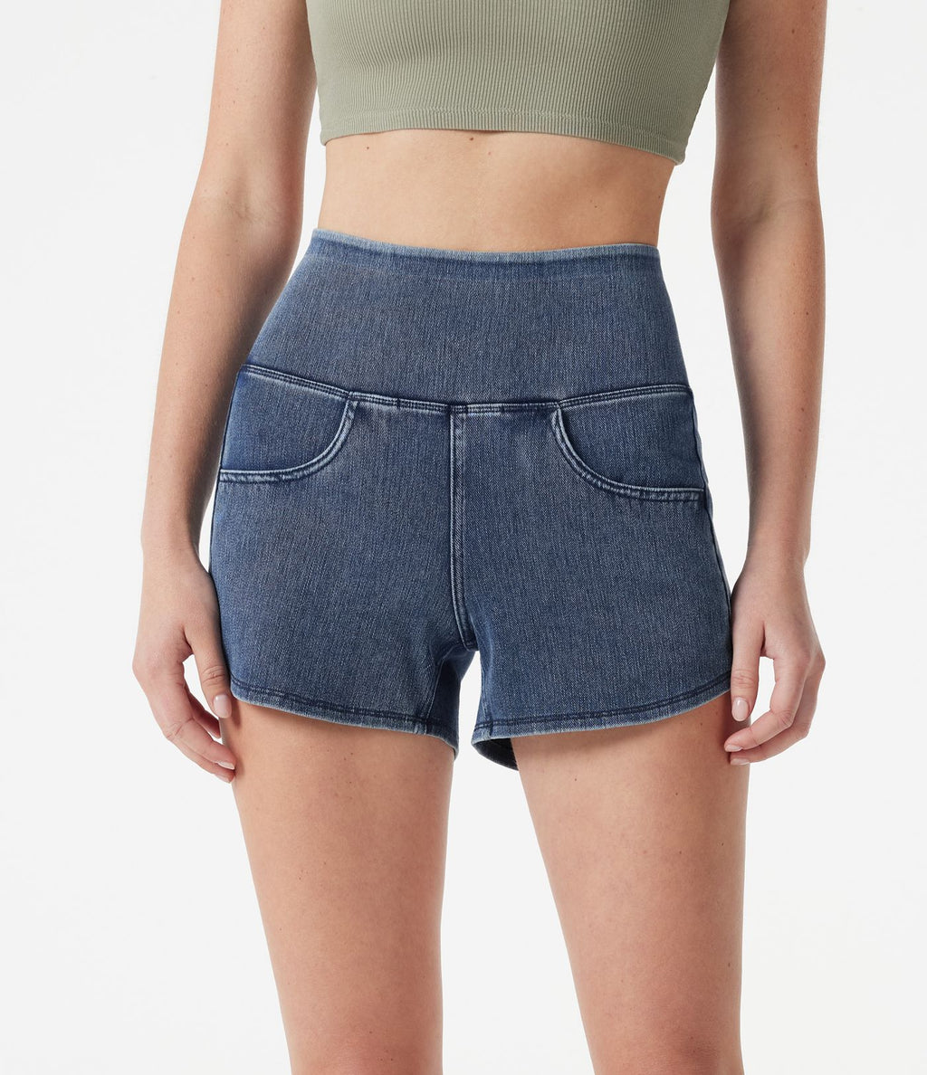 Short en jean casual moulant taille haute Halara Flex™ à ourlet incurvé avec poches