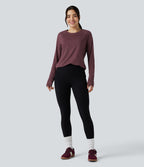 T-shirt doux col rond ourlet fendu manches raglan longues