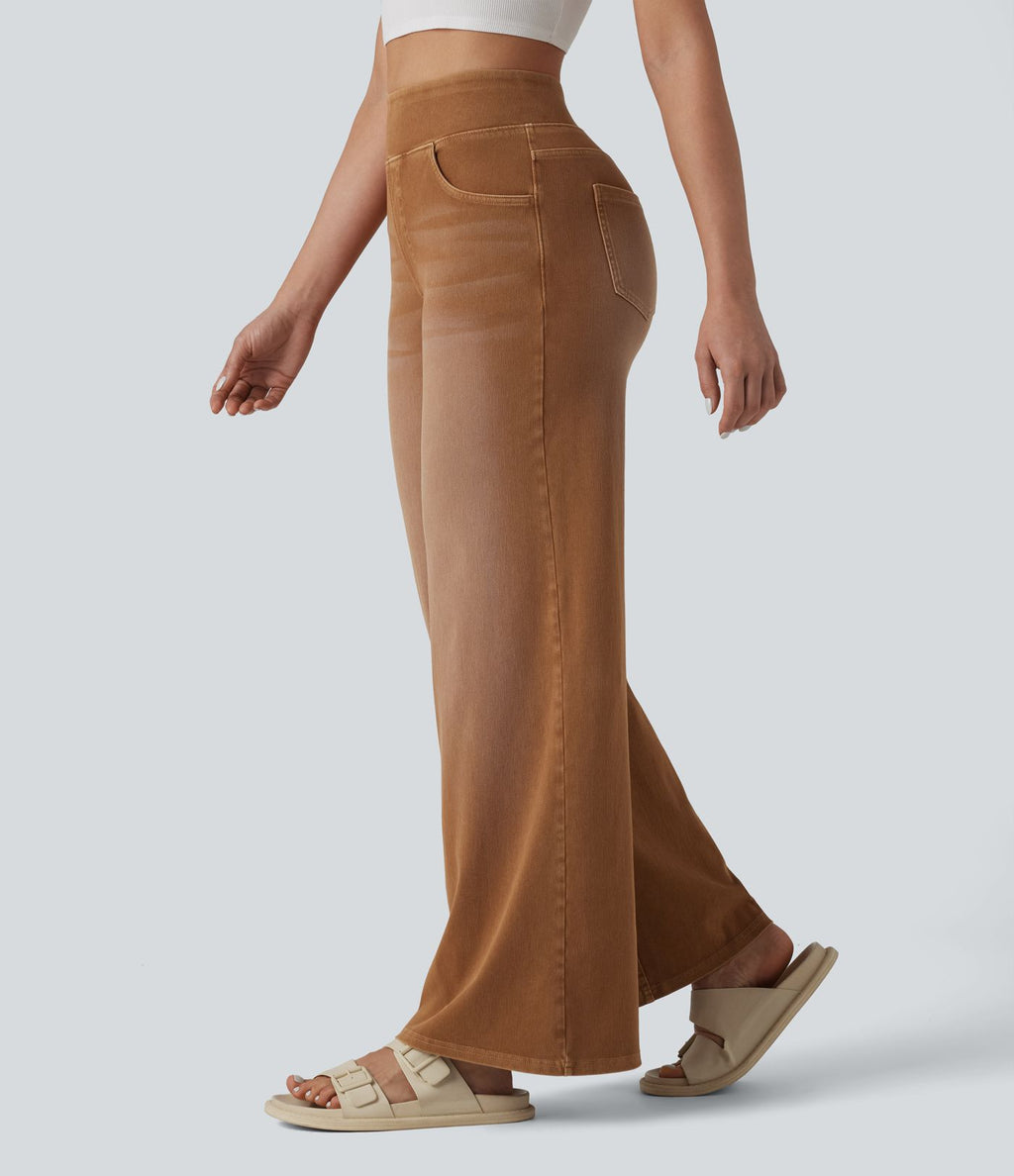 Halara Flex™ Jean large coloré délavé taille haute avec poches