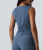 Gilet denim décontracté Halara Flex™ décolleté V profond boutonnage rayé