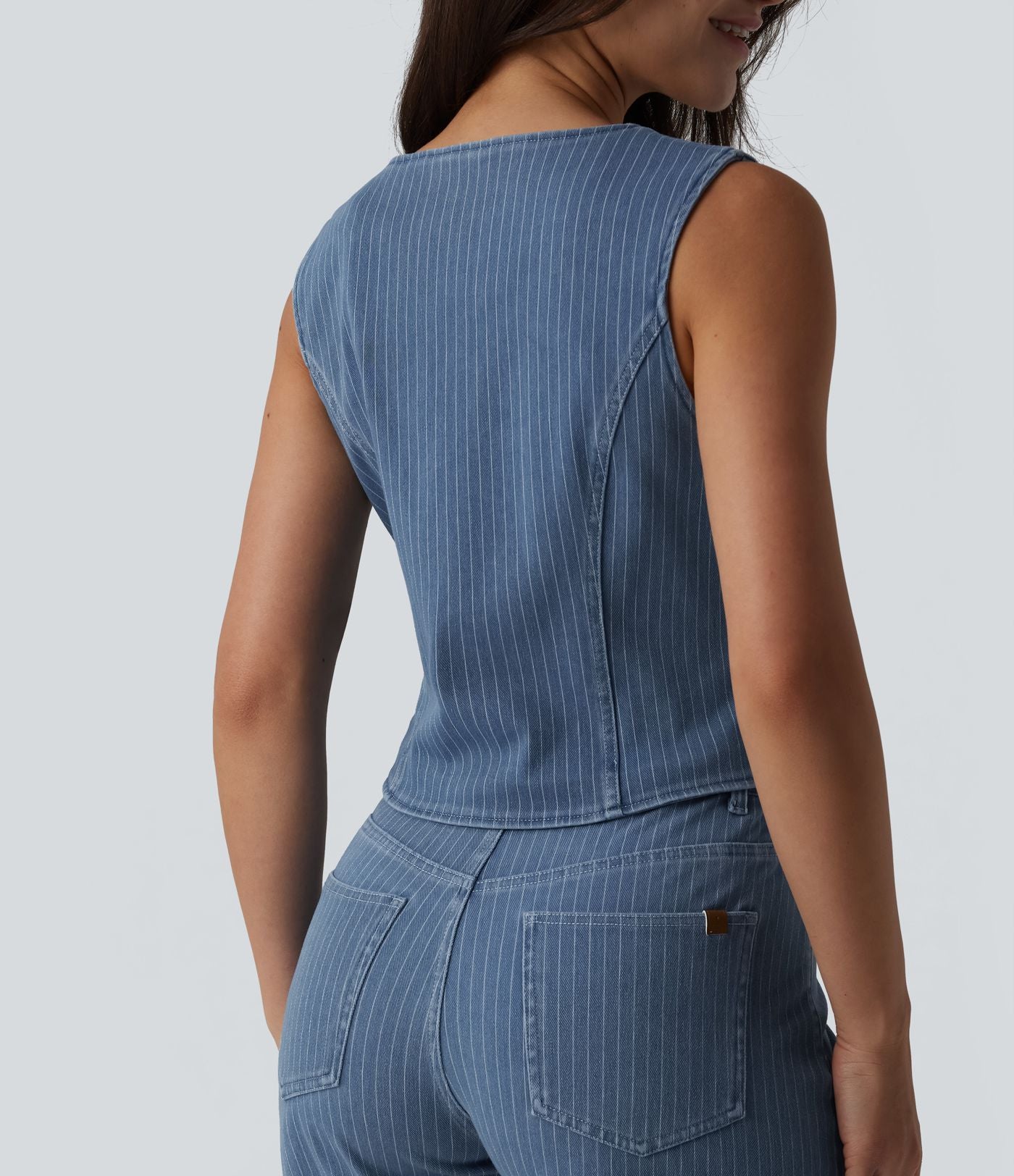Gilet denim décontracté Halara Flex™ décolleté V profond boutonnage rayé