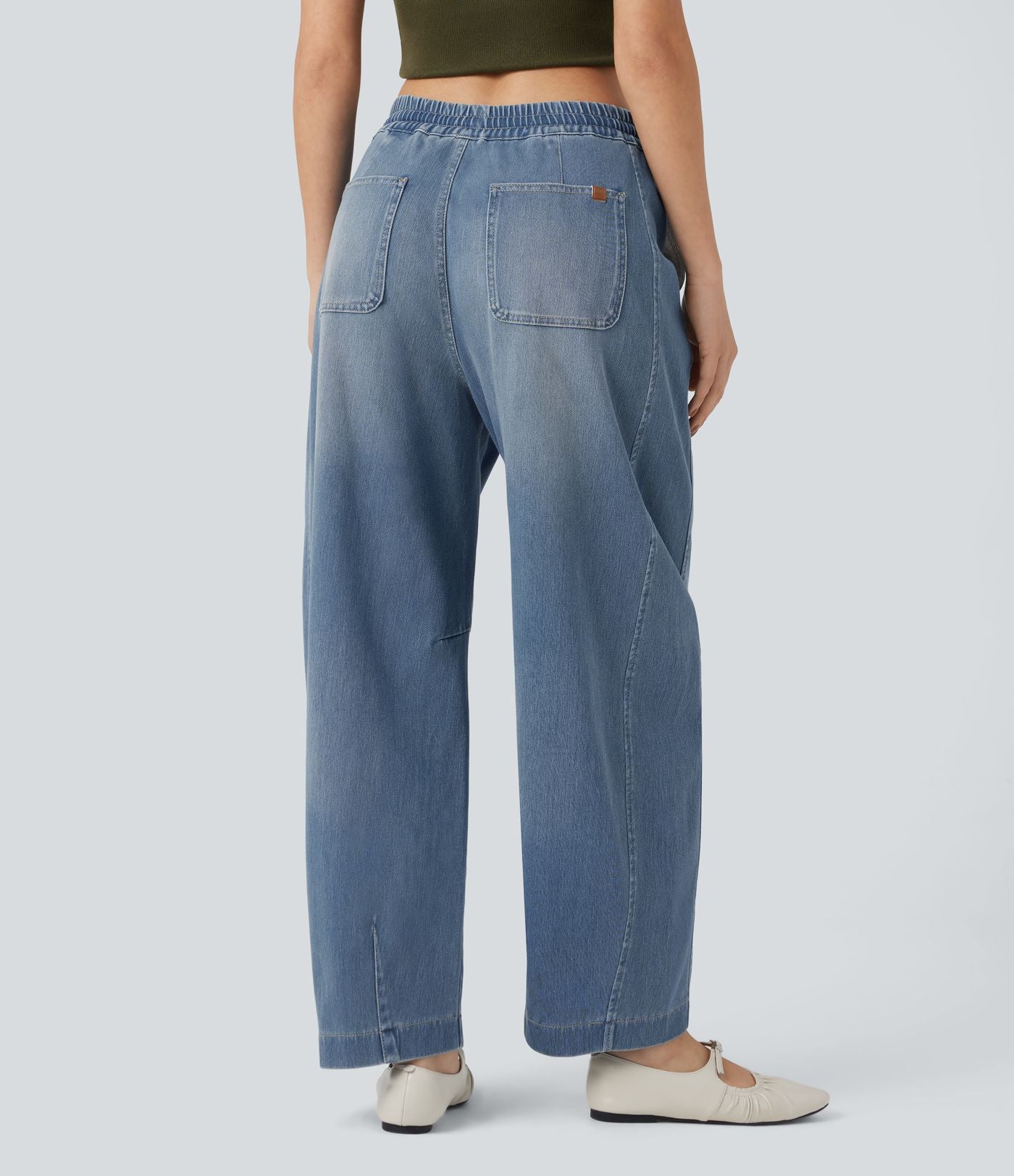 Jean jogging barrel Halara Flex™ molleton français délavé jambe ballon taille mi-haute avec cordon de serrage et poches