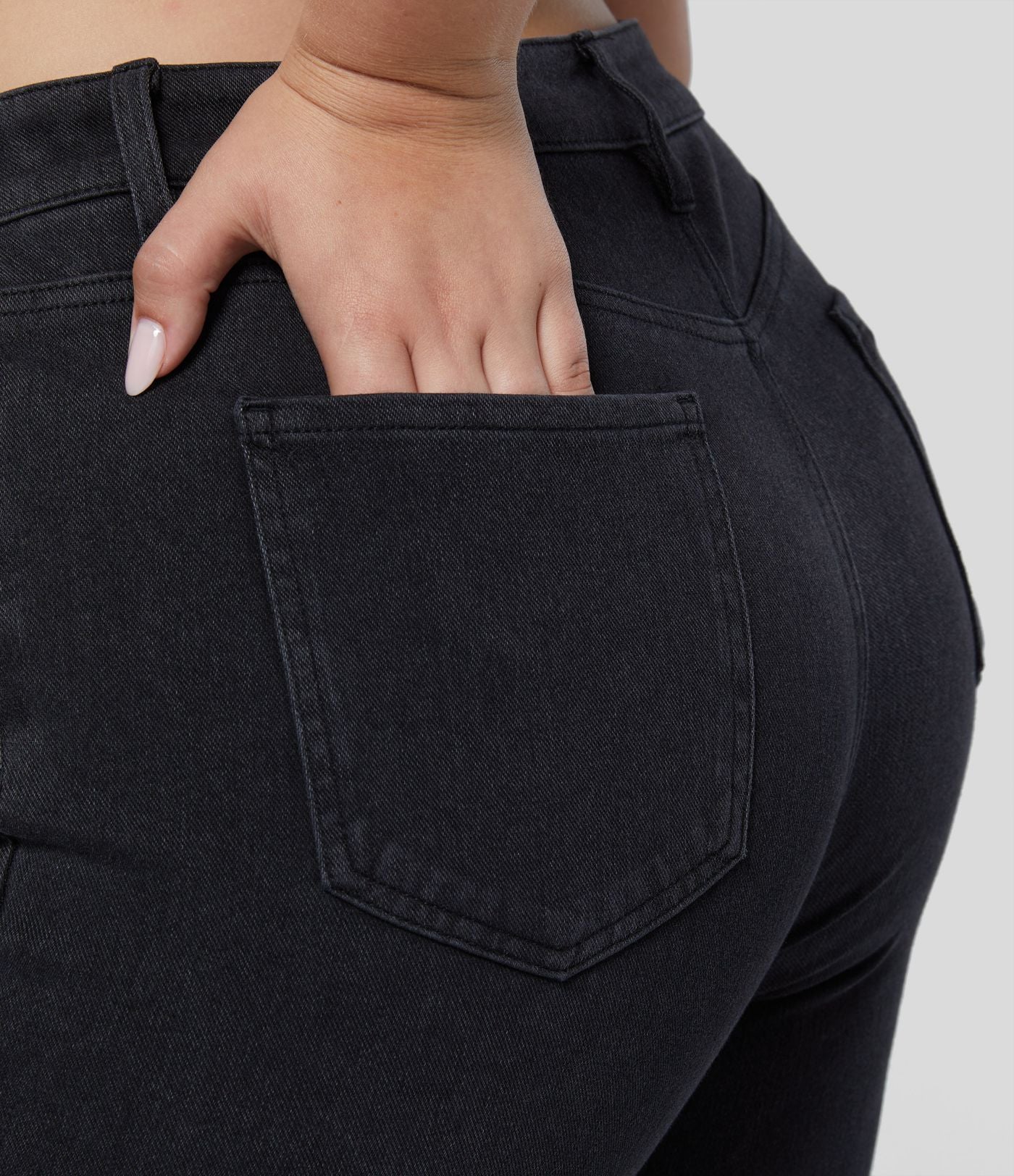 Halara Flex™ Mid Rise Button Pockets Stretchy Knit Casual Slight Flare Plus Size Jeans