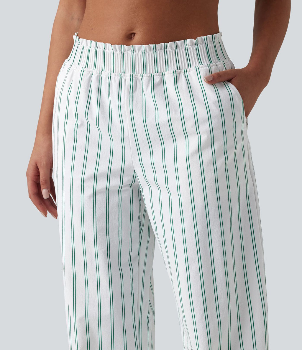 Pantalon de tennis rayé à taille mi-haute et jambes droites avec poches