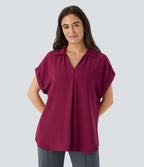 Chemise de travail col V avec ourlet arrondi