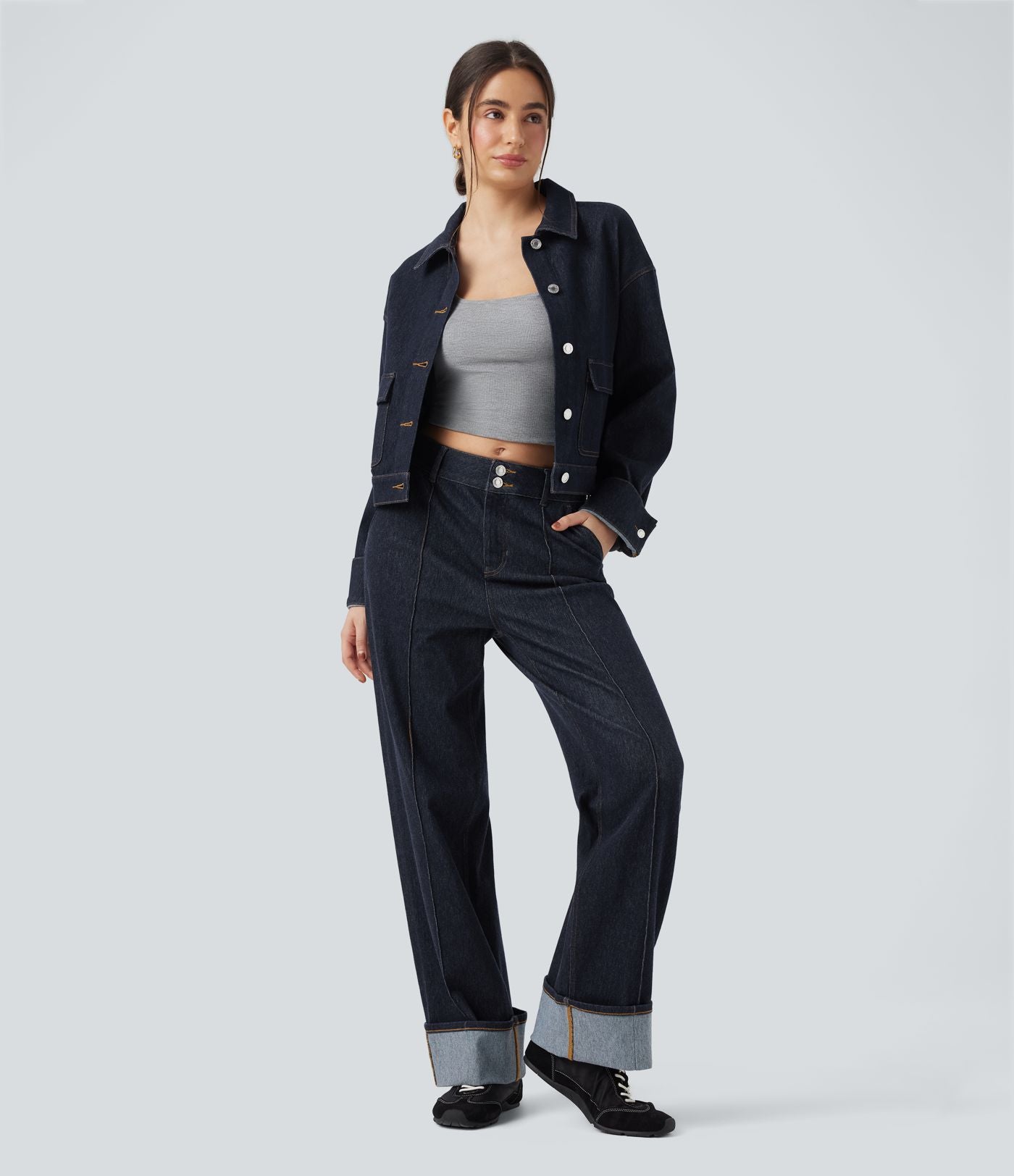 Veste denim Halara Flex™ col chemise manches longues