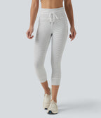 Legging corsaire de yoga taille haute à rayures avec cordon de serrage et poches