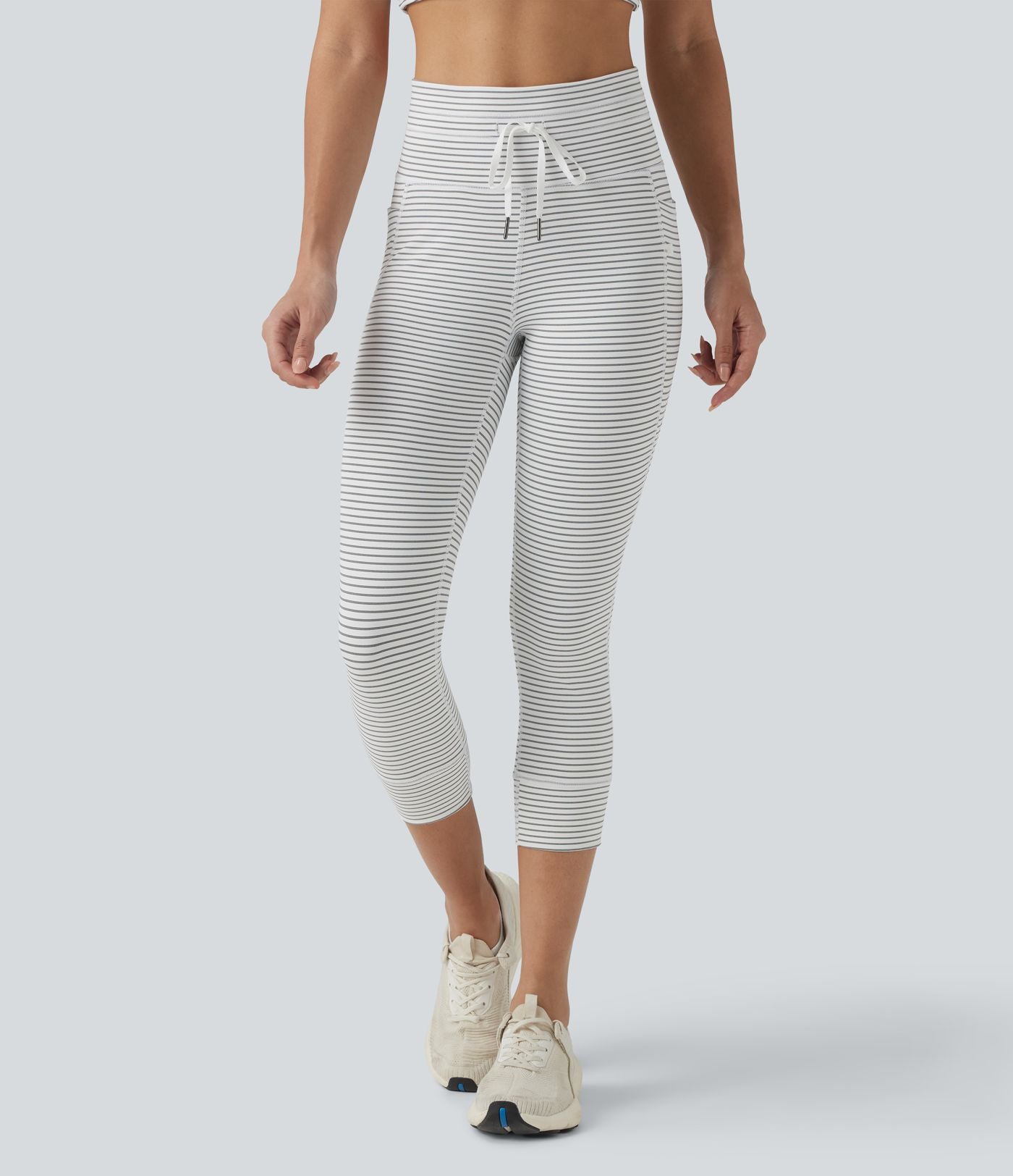 Legging corsaire de yoga taille haute à rayures avec cordon de serrage et poches