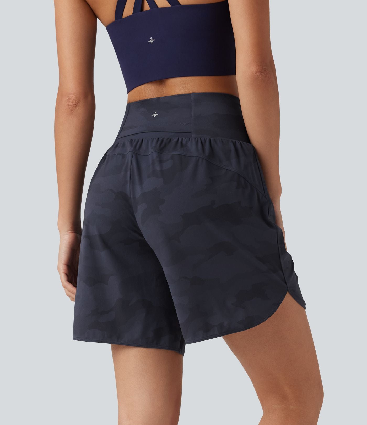 Short de running Halara UltraSculpt™ gainant taille haute imprimé camouflage avec ourlet arrondi et poche - 18 cm