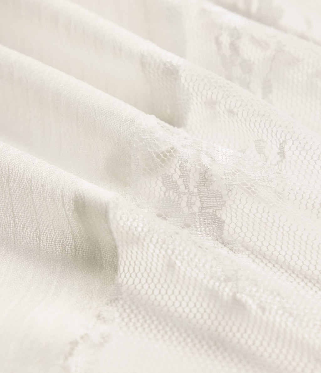 Jupe midi fluide taille haute en mousseline avec dentelle contrastée et fermeture éclair invisible