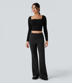 Pantalon jogging évasé thermique polaire chiné séchage rapide taille mi-haute avec cordon de serrage - UPF40+