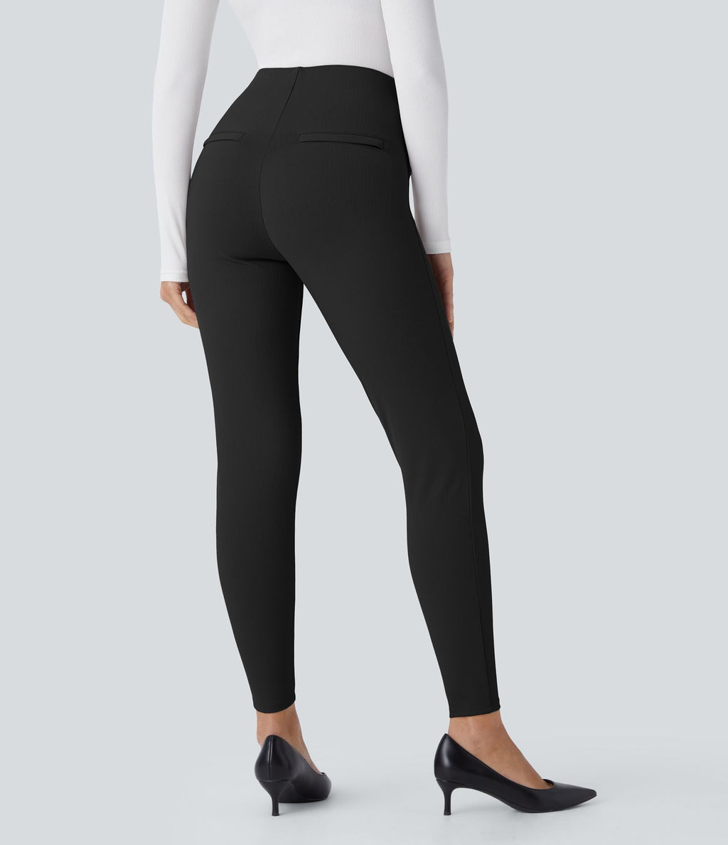 Pantalon tailleur skinny gainant taille haute à chevrons avec poches arrière zippées décoratives