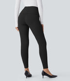 Pantalon tailleur skinny gainant taille haute à chevrons avec poches arrière zippées décoratives