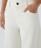 Halara Flex™ Jean Large Casual Taille Basse avec Boutons Zip Multiples Poches Lavés Élastiques et Tricotés