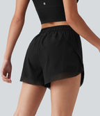 Short de running 2-en-1 taille mi-haute 7,5 cm avec cordon, ourlet incurvé, mesh contrasté et poches