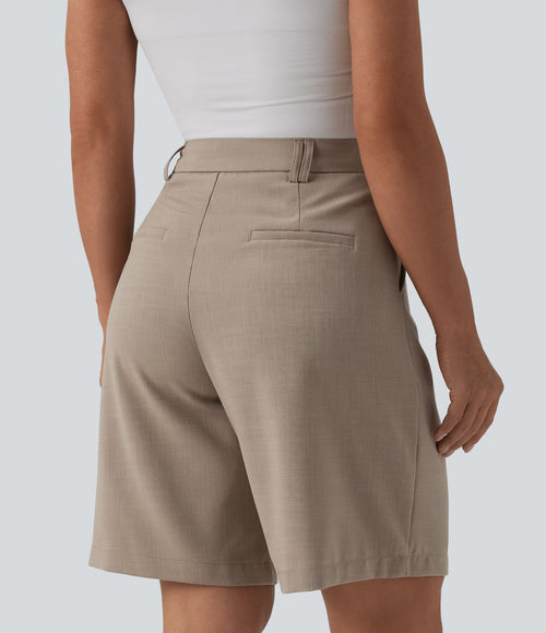 Bermuda tailleur taille haute aspect lin avec poches