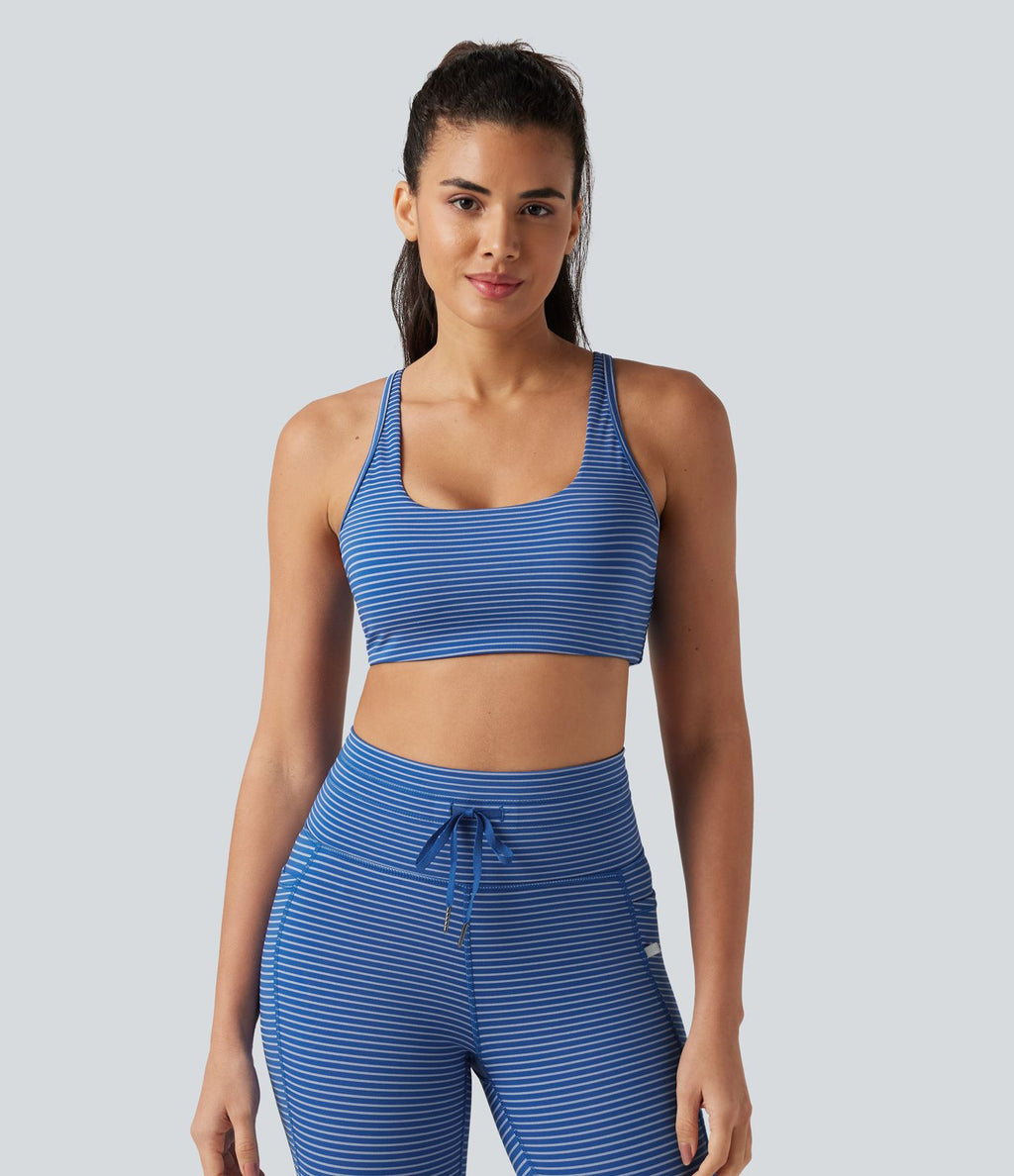 Brassière de sport yoga soutien léger col U à découpes rayé bonnets A-C