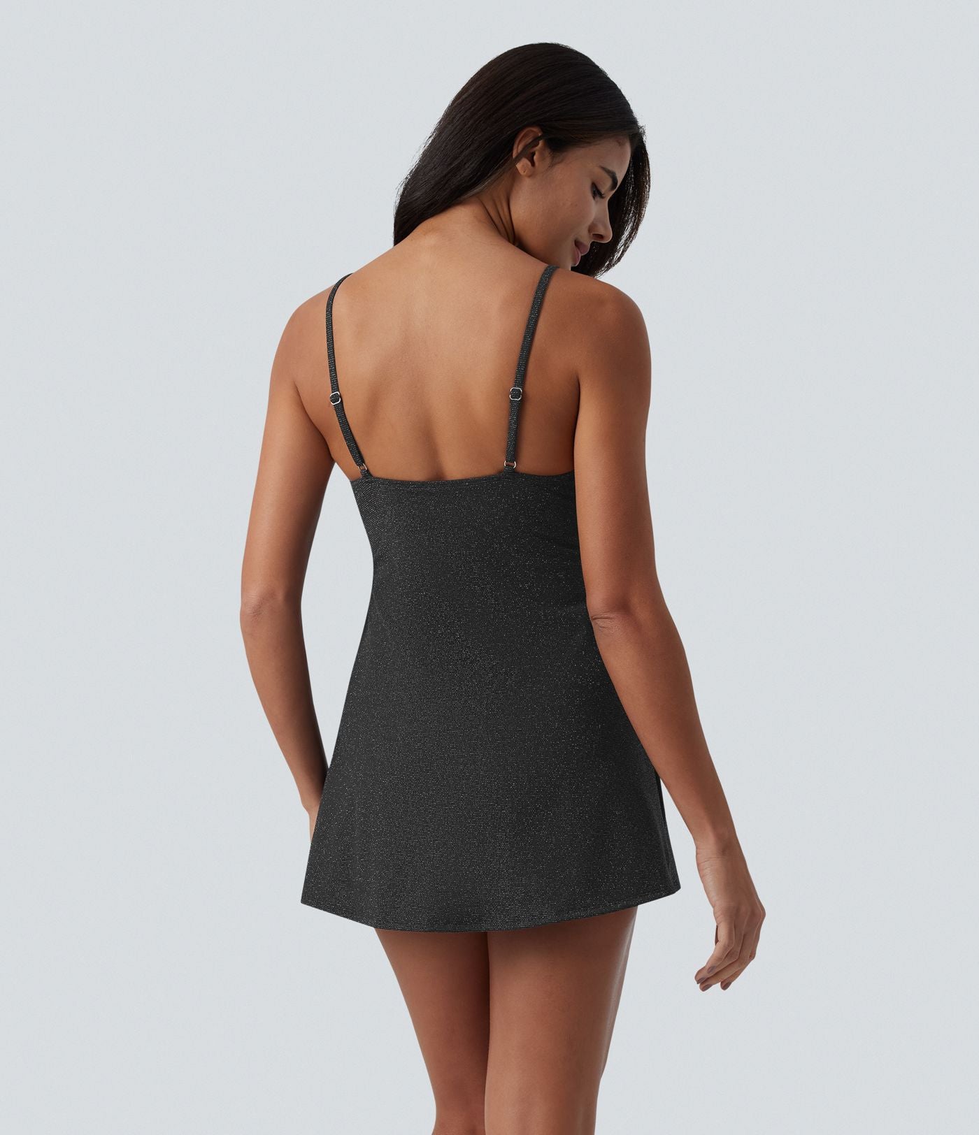 Maillot de bain une pièce métallisé col V soutien-gorge intégré ventre plat avec poches