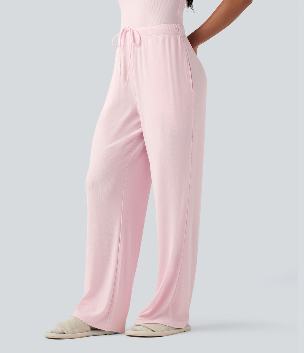 Pantalon d'intérieur taille moyenne avec cordon de serrage en maille côtelée avec poches