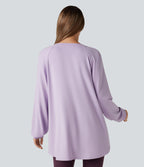 Sweat-shirt col V manches longues ourlet asymétrique