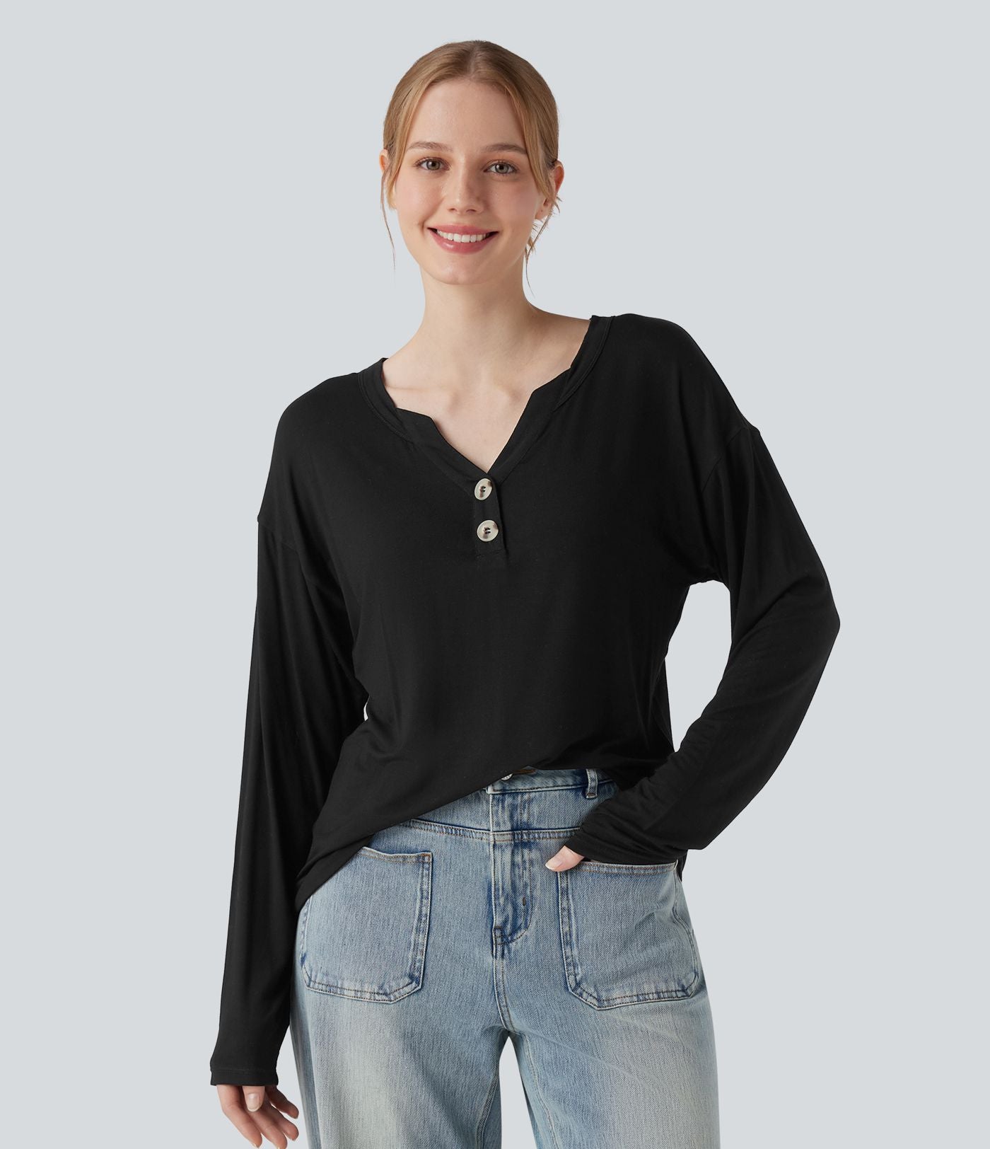 T-shirt col Henley à manches longues