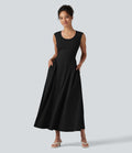 Robe longue casual fluide col U sans manches avec poches