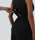 Combinaison tailleur col V sans manches à rayures et fronces avec poches - Easy Peasy