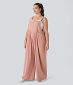 Salopette Casual Grande Taille en Gaufré avec Bretelles Ajustables Boutons et Poches Multiples