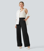 Pantalon tailleur large Halara Flex™ taille haute en crêpe ourlet roulé avec poches