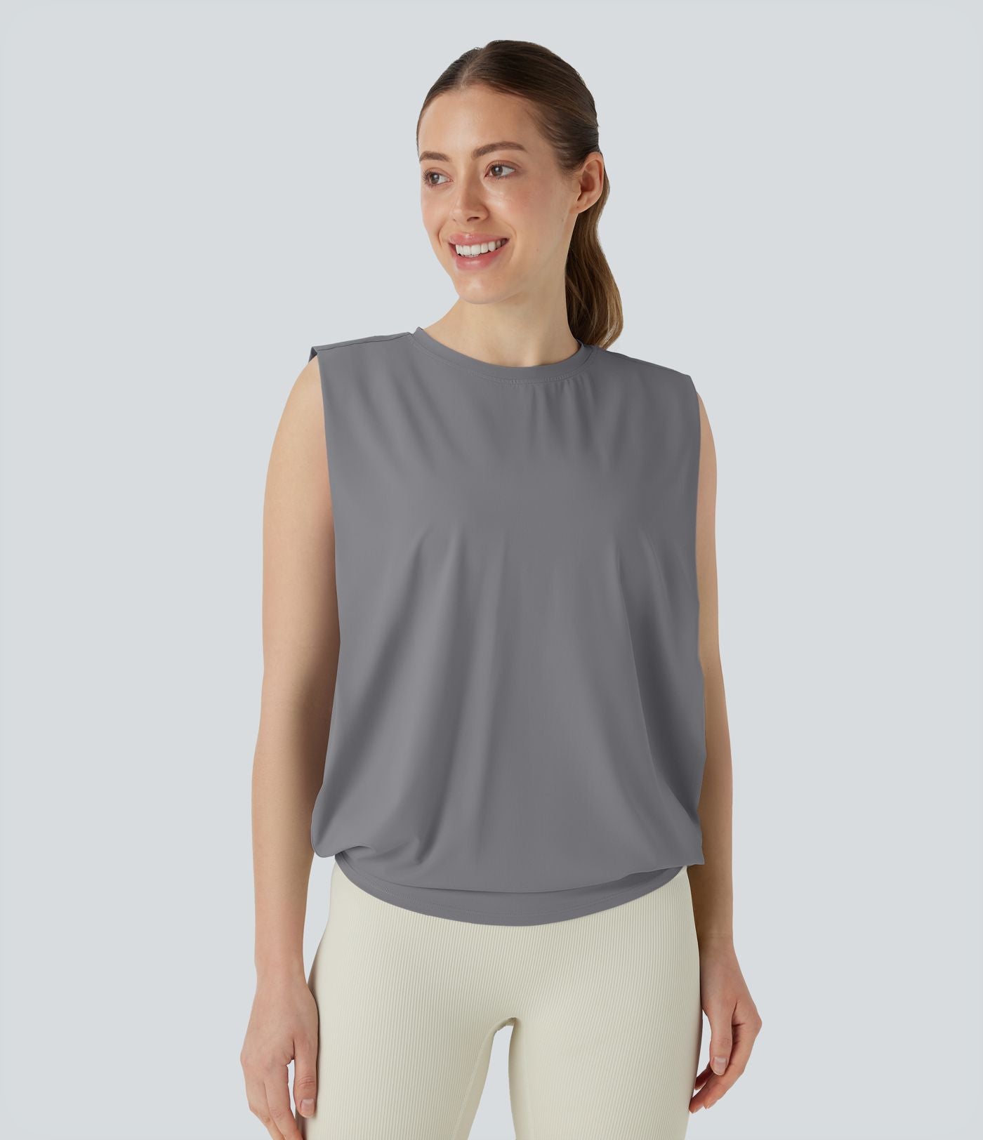 Débardeur de yoga col rond froncé, tissu rafraîchissant - Protection UPF50+