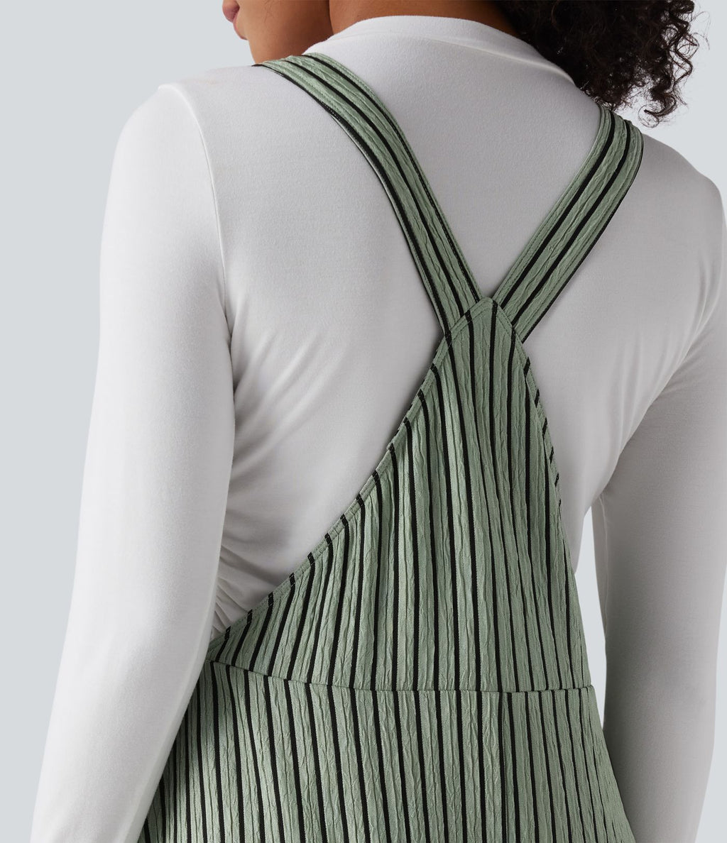 Robe décontractée midi fluide à rayures avec poches