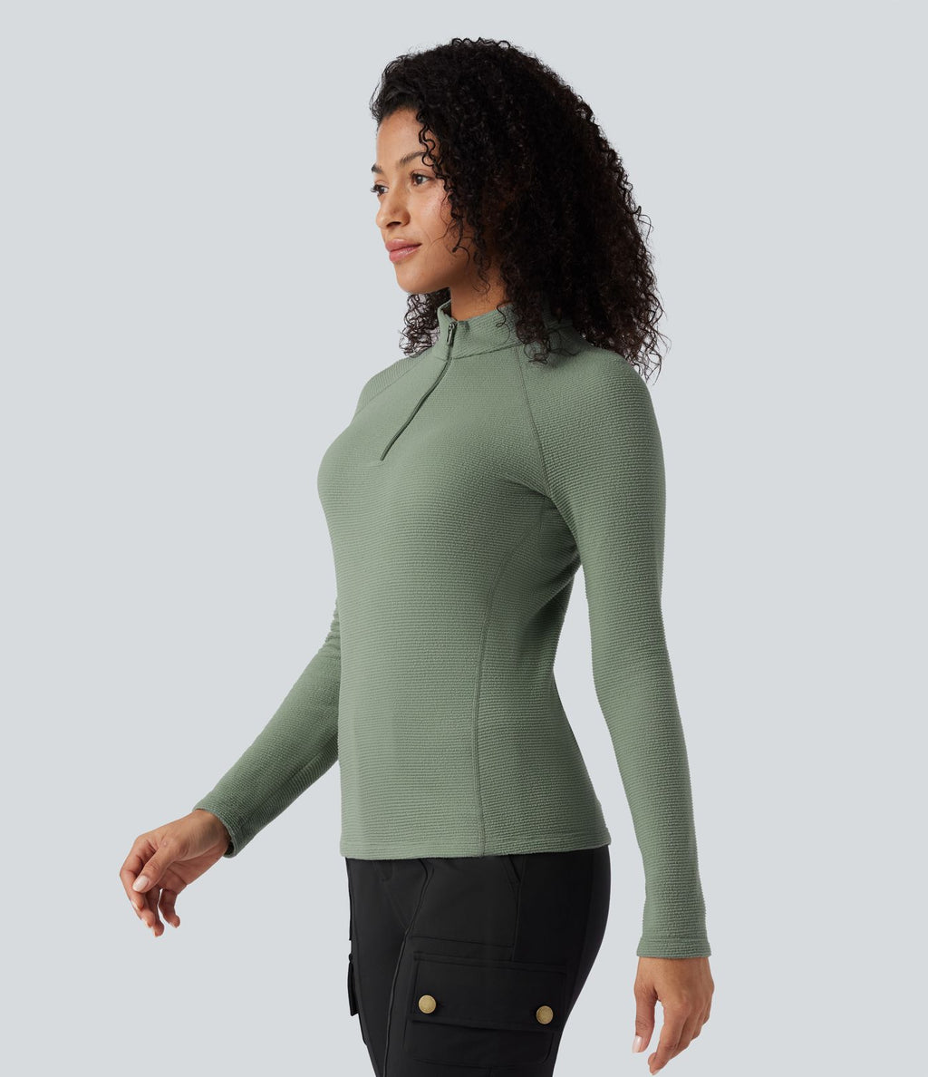 Haut de sport polaire demi-zip pliable à manches longues avec poche