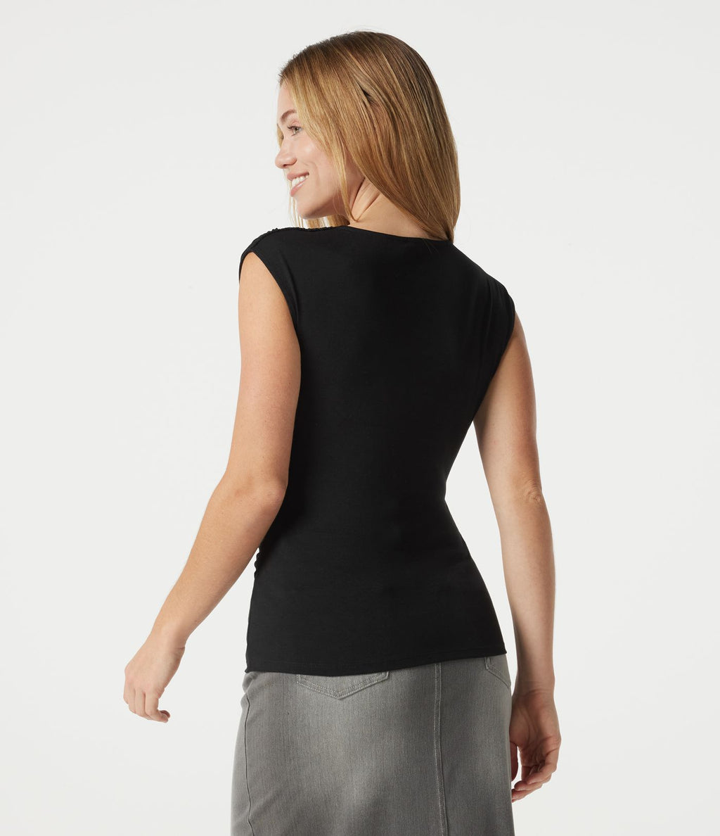 T-shirt casual sans manches à col V froncé