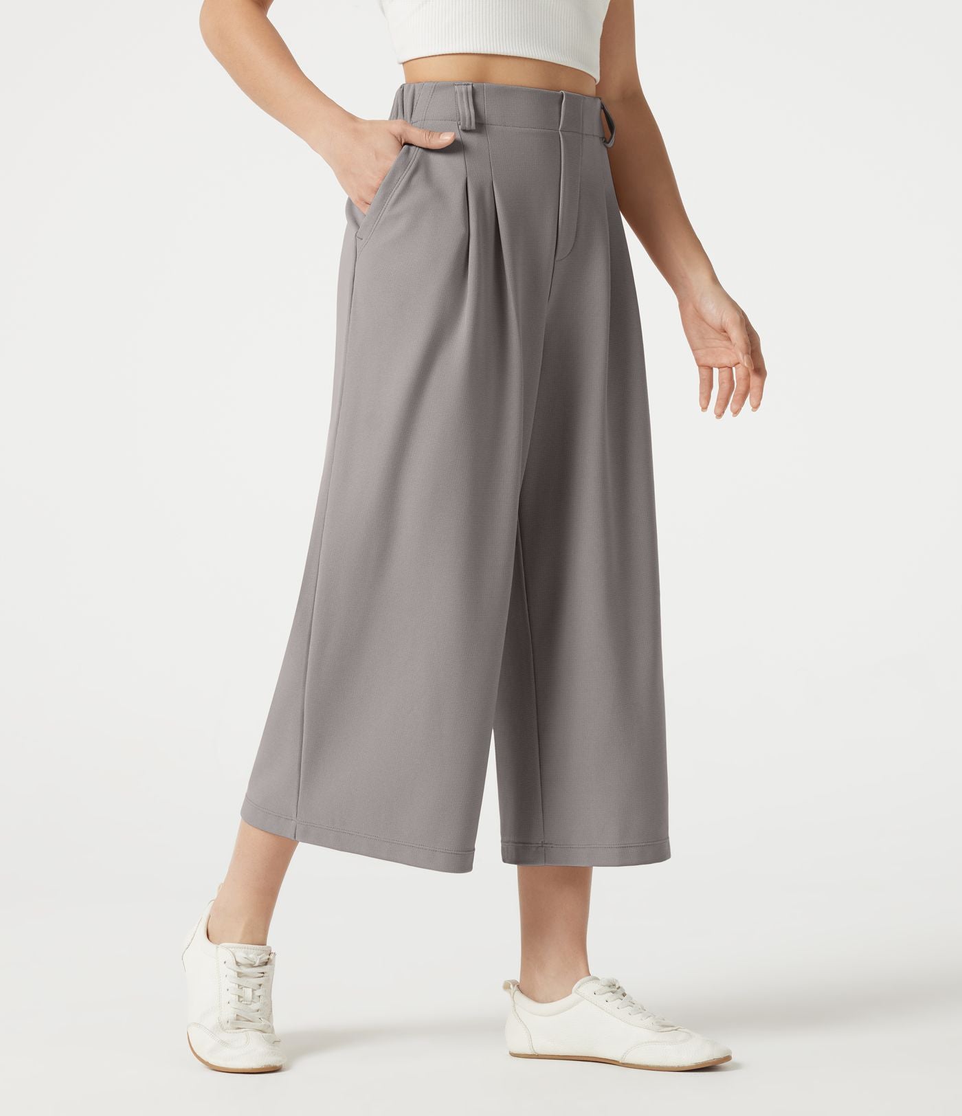 Pantalon tailleur cropped Halara Flex™ taille haute jambes larges en gaufré avec poches