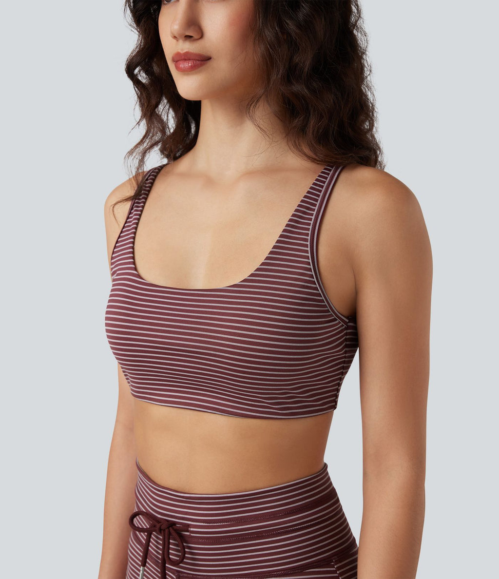 Brassière de sport yoga soutien léger col U à découpes rayé bonnets A-C