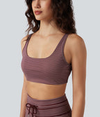 Brassière de sport yoga soutien léger col U à découpes rayé bonnets A-C