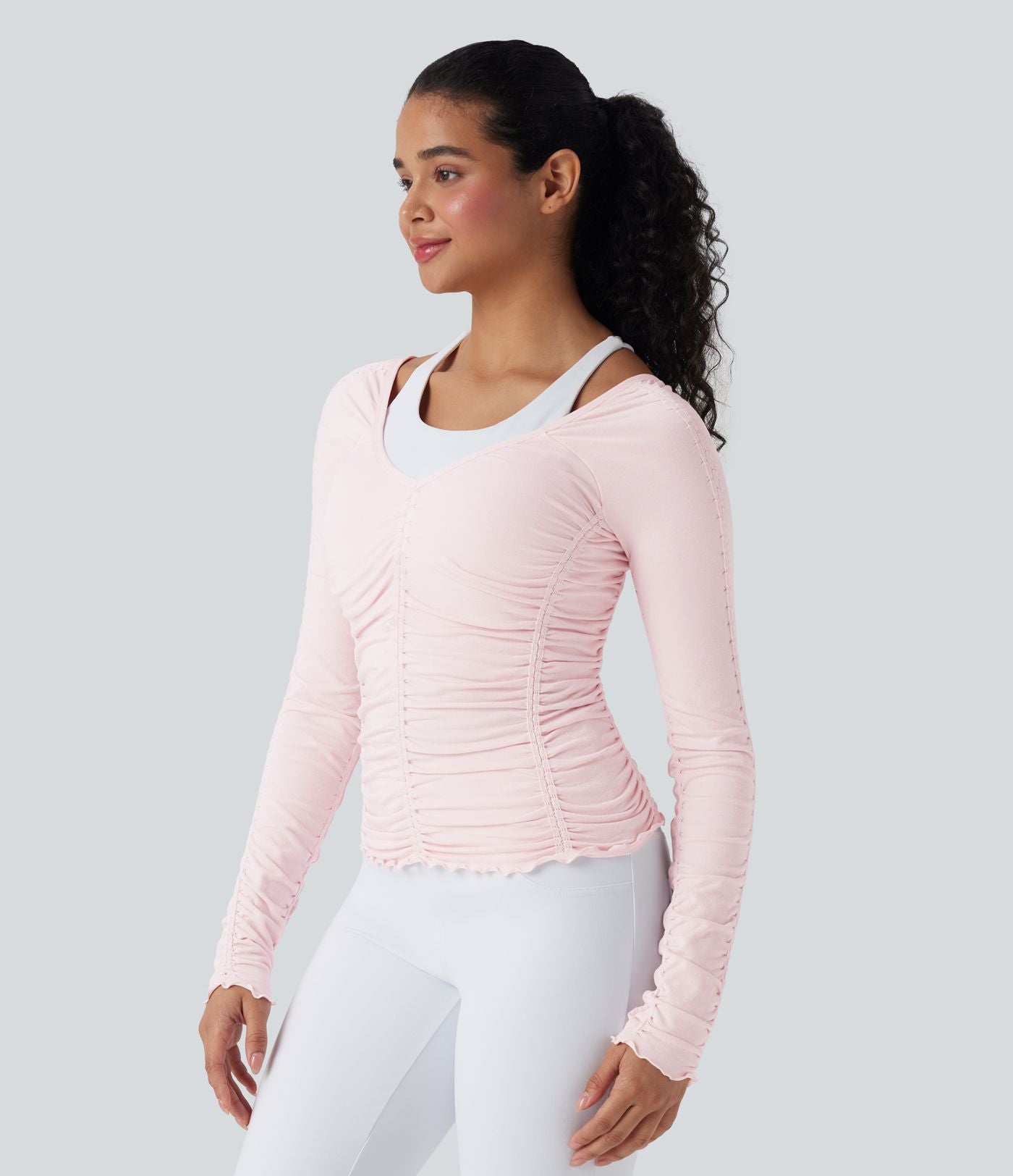 Haut de sport yoga froncé avec finitions ondulées sans couture OneForm Seamless Flow