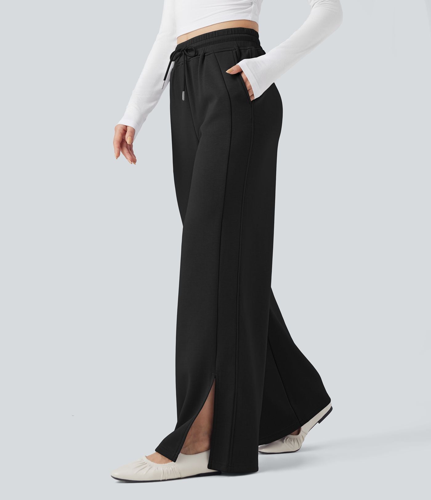 Pantalon décontracté taille haute avec cordon de serrage et poches