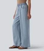 Jean large décontracté taille mi-haute en lyocell drapé avec poches