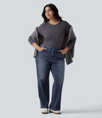 Jean bootcut décontracté Halara Flex™ délavé taille basse grande taille avec poches