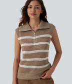 Pull décontracté sans manches demi-zip à rayures
