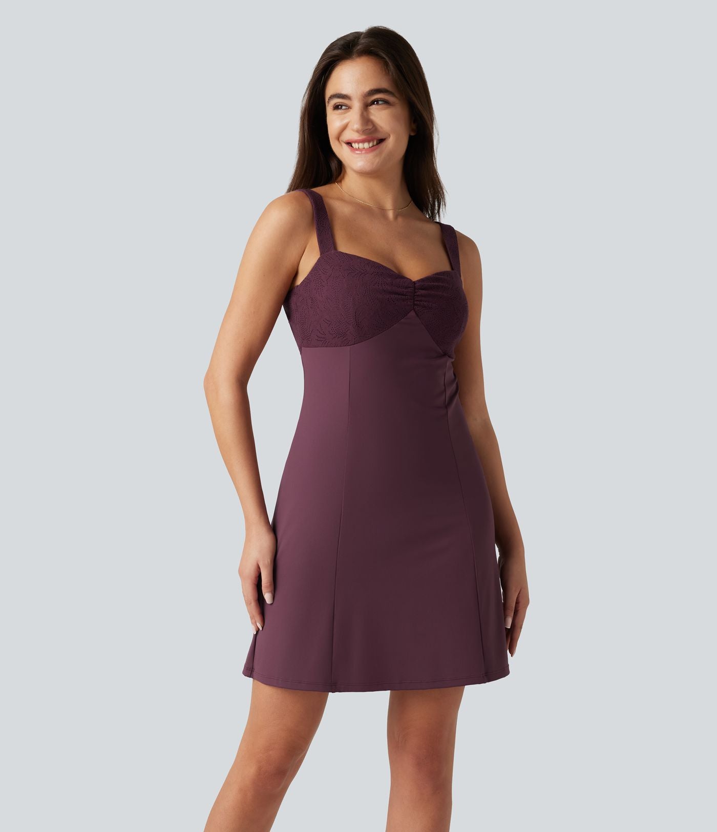 Robe courte décontractée SoftlyZero™ en dentelle contrastée légère à nouer dans le dos, à effet frais InstantCool