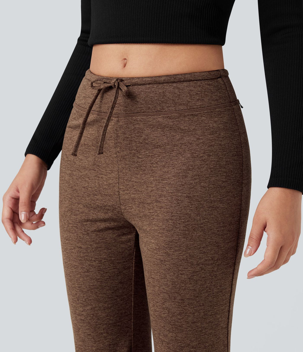 Pantalon jogging évasé thermique polaire chiné séchage rapide taille mi-haute avec cordon de serrage - UPF40+