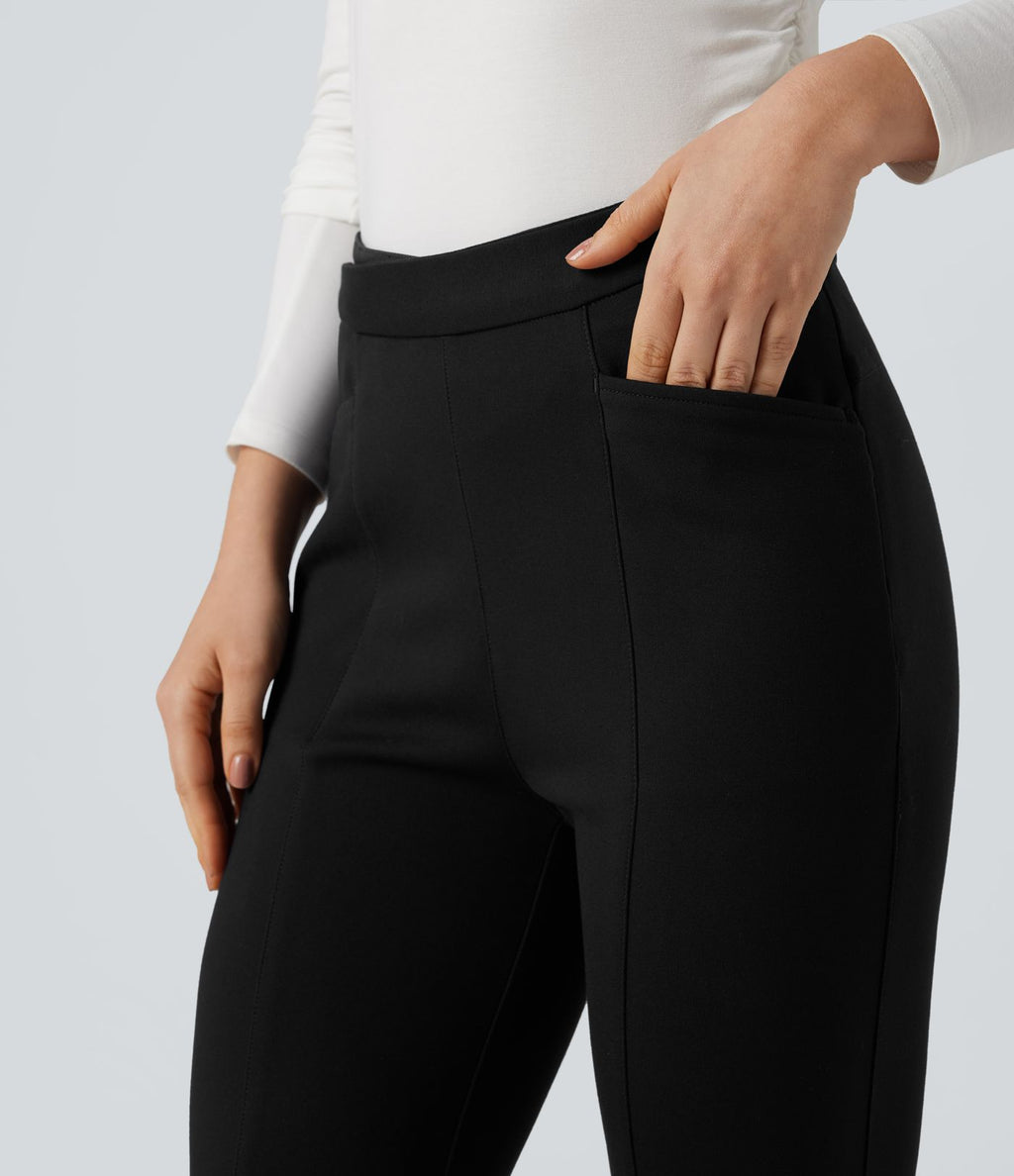 Pantalon de travail évasé croisé taille haute avec poches