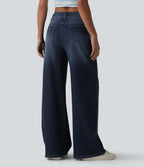 Jean Halara Flex™ mi-taille large ample délavé décontracté avec poches