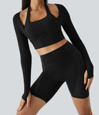 Softlyzero™ Plush Top Sport Yoga Manches Longues Trou pour le Pouce Dos Nu Col Halter