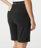 Bermuda casual taille haute en lin stretch avec ourlets retroussés et poches
